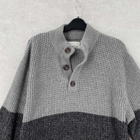 NEW Day & Age Henley Knit Sweater Mens LARGE Pullover Fisherman Waffle Knit Gray - Picture 5 of 15